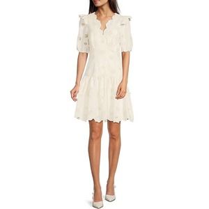 Alex Marie White Ivory Flower Detailed Dress NWT